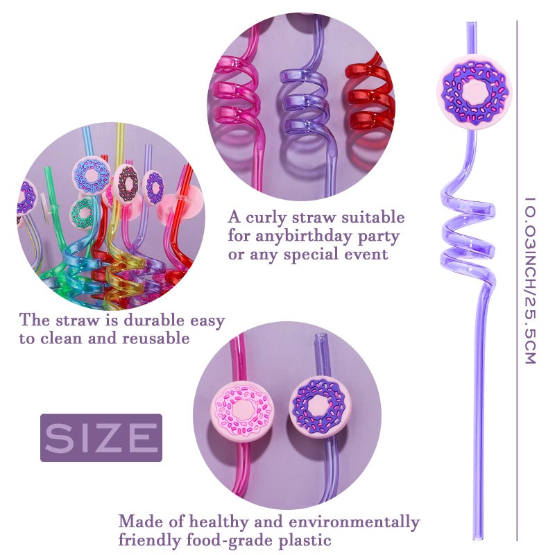Moncinday 24Pcs Donut Party Straws for Donut Party Favors, Donut Themed Party Reusable Straws for Kids Donut Party Supplies - Image 3